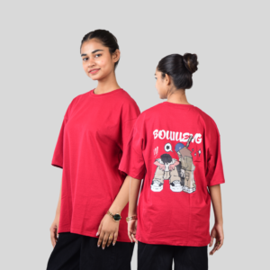 Women Maroon Bow To You Oversized Printed T-Shirt