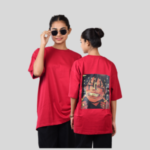 Women Maroon Cheeky Smile Oversized Printed T-Shirt