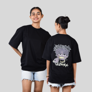 Women Black Vintage Hiphop Oversized Printed T-Shirt