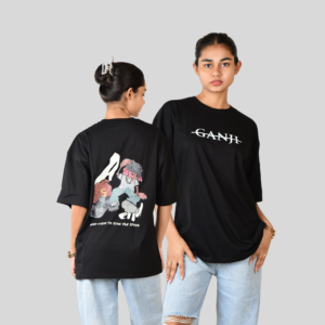 Women Black Skate Bandit Oversized Printed T-Shirt