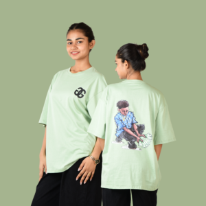 Women Teal Green Drip Dollar Oversized Printed T-Shirt