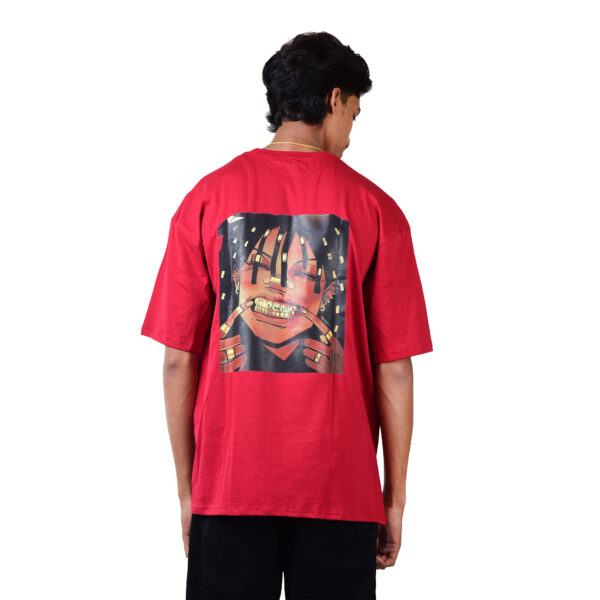 Men Maroon Cheeky Smile Oversized Printed T-Shirt - Image 5