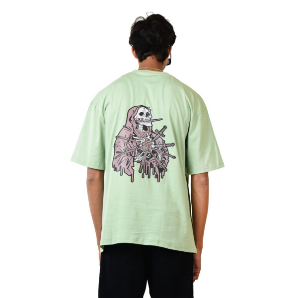 Men Teal Green SKULLX Oversized Printed T-Shirt - Image 5
