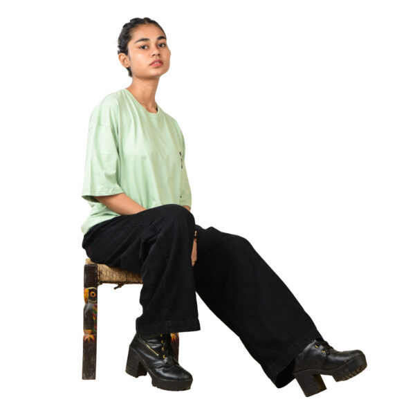 Women Teal Green Drip Dollar Oversized Printed T-Shirt - Image 2