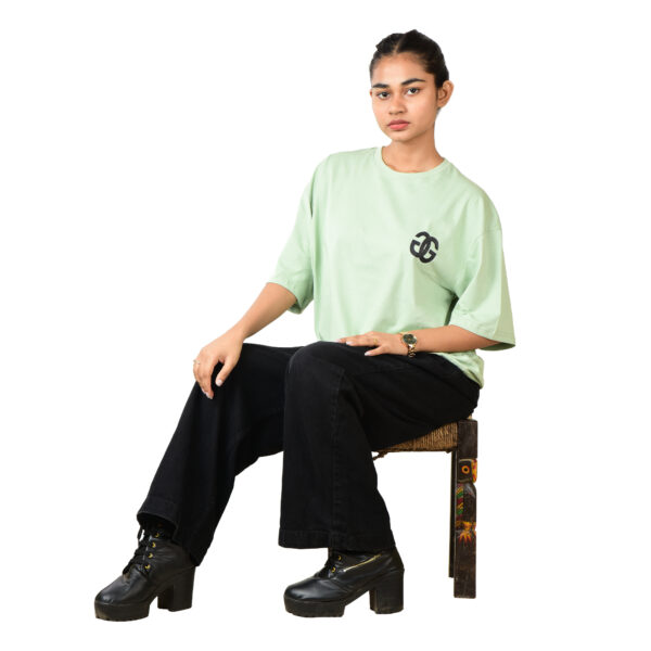 Women Teal Green Drip Dollar Oversized Printed T-Shirt - Image 3