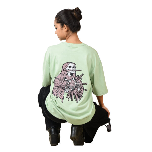 Women Teal Green SKULLX Oversized Printed T-Shirt - Image 5